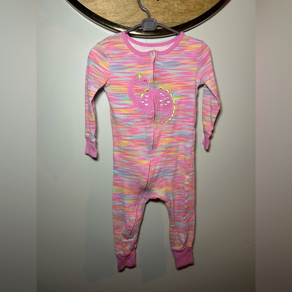 Kids Headquarters Multicolor Striped Footie with Dinosaur